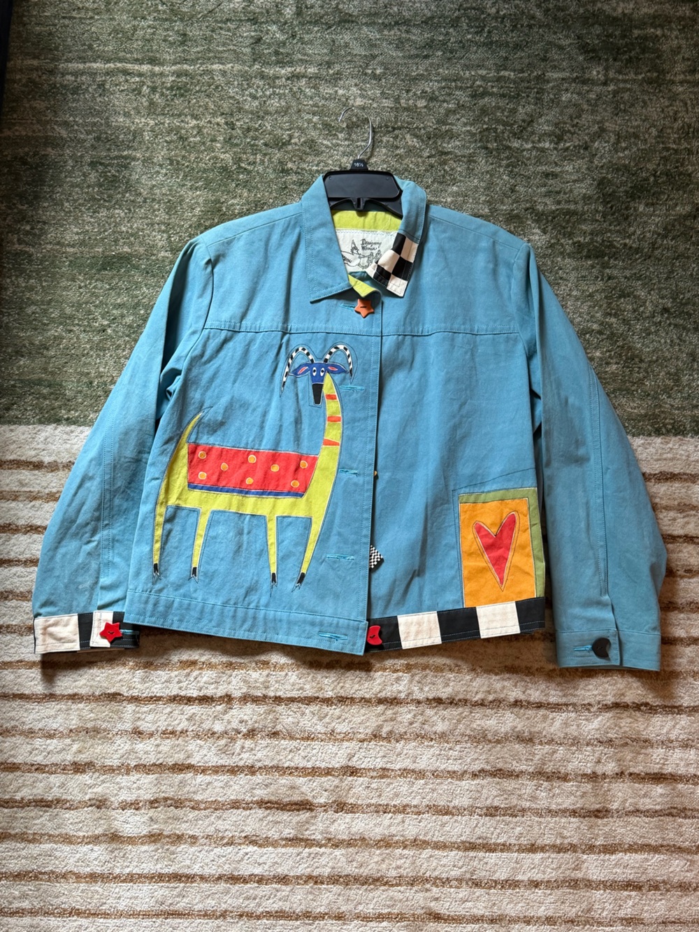 Poupette St. Barth Turquoise Blue Kids' Appliqué Jean Jacket